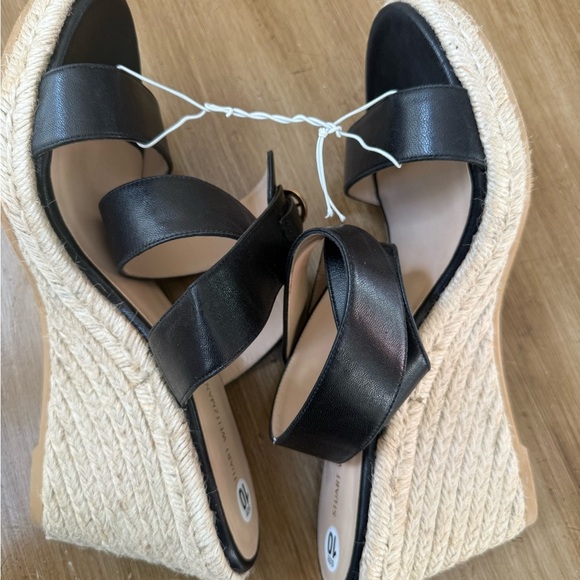 STUART WEITZMAN LEXIA BLACK LEATHER WOVEN HEEL ESPADRILLE SANDALS SIZE 10 - Picture 4 of 7